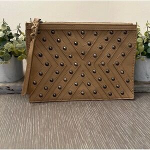 BCBGeneration The Starstruck Clutch camel studded faux leather material